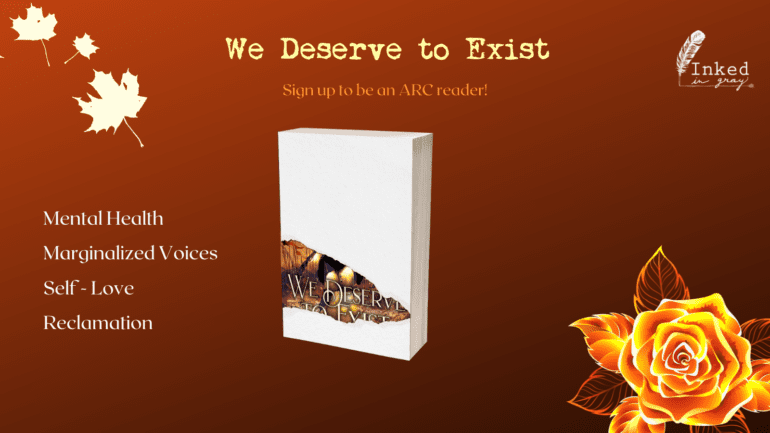 Promotional graphic for 'We Deserve to Exist,' featuring bold text and a dynamic design with vibrant colors and abstract shapes.